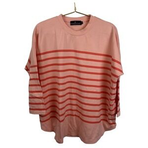 Pomander Place Tuckernuck Shirt Womens Peach Striped Top Long Sleeve OS flaw